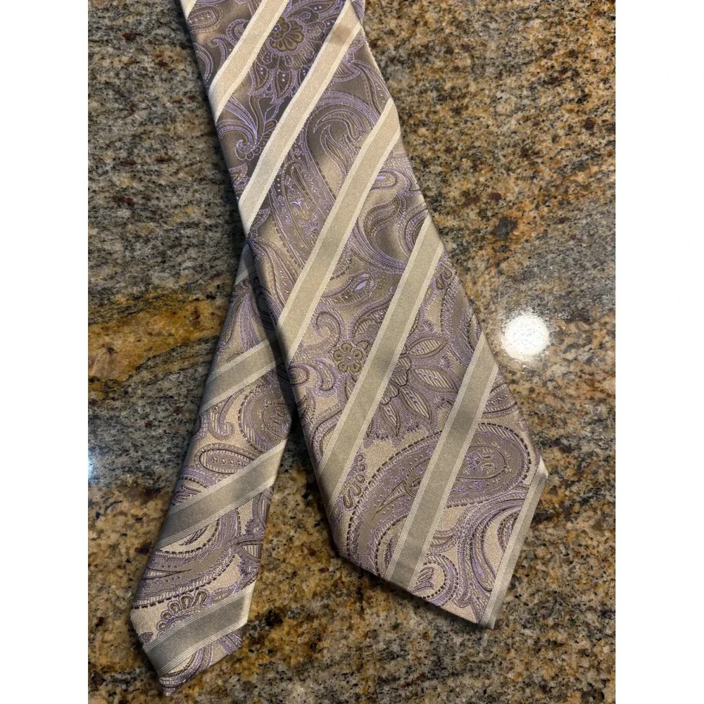 Canali Paisley Striped Necktie‎ 100% Silk Blend Business Formal Elegant
